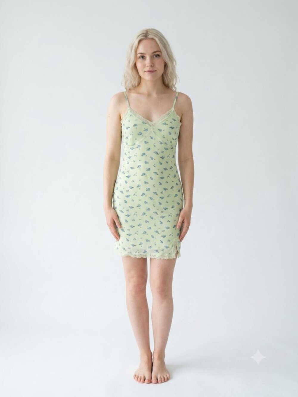 Wild Fable Babydoll Dress Green Floral Y2K Lace Mesh Indie Sleeze Sleeveless XS